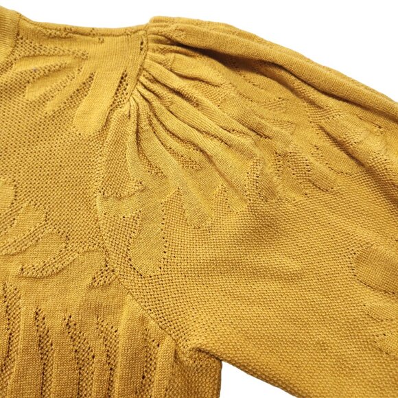 Ophelia Roe Puff Sleeve Gold Yellow Medallion Knit Eyelet Sweater Size S - Picture 3 of 14